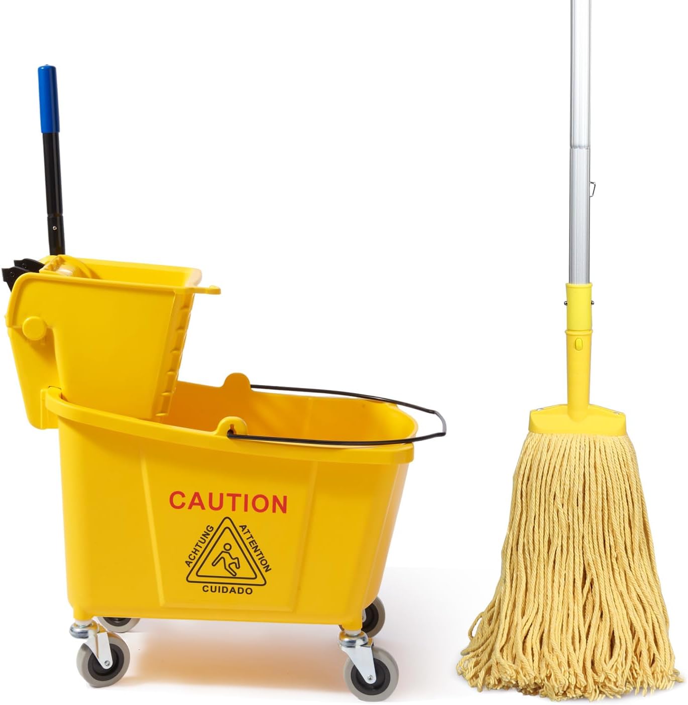 35 Quarts Commercial Mop Bucket Set with Side-Press Wringer for Floor Cleaning, Yellow, Including One Commercial Mop