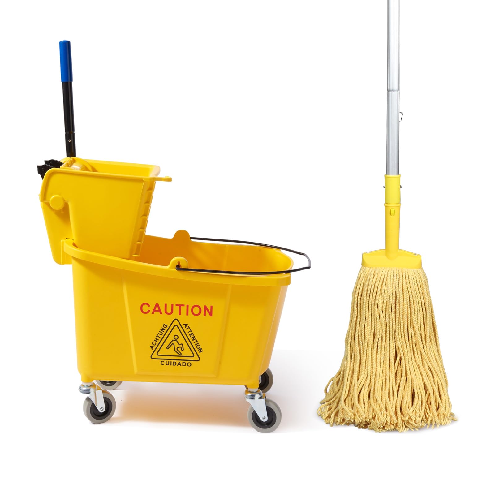 35 QuartsCommercial Mop Bucket with Side-Press Wringer for Floor Cleaning, Yellow, Including One Commercial Mop