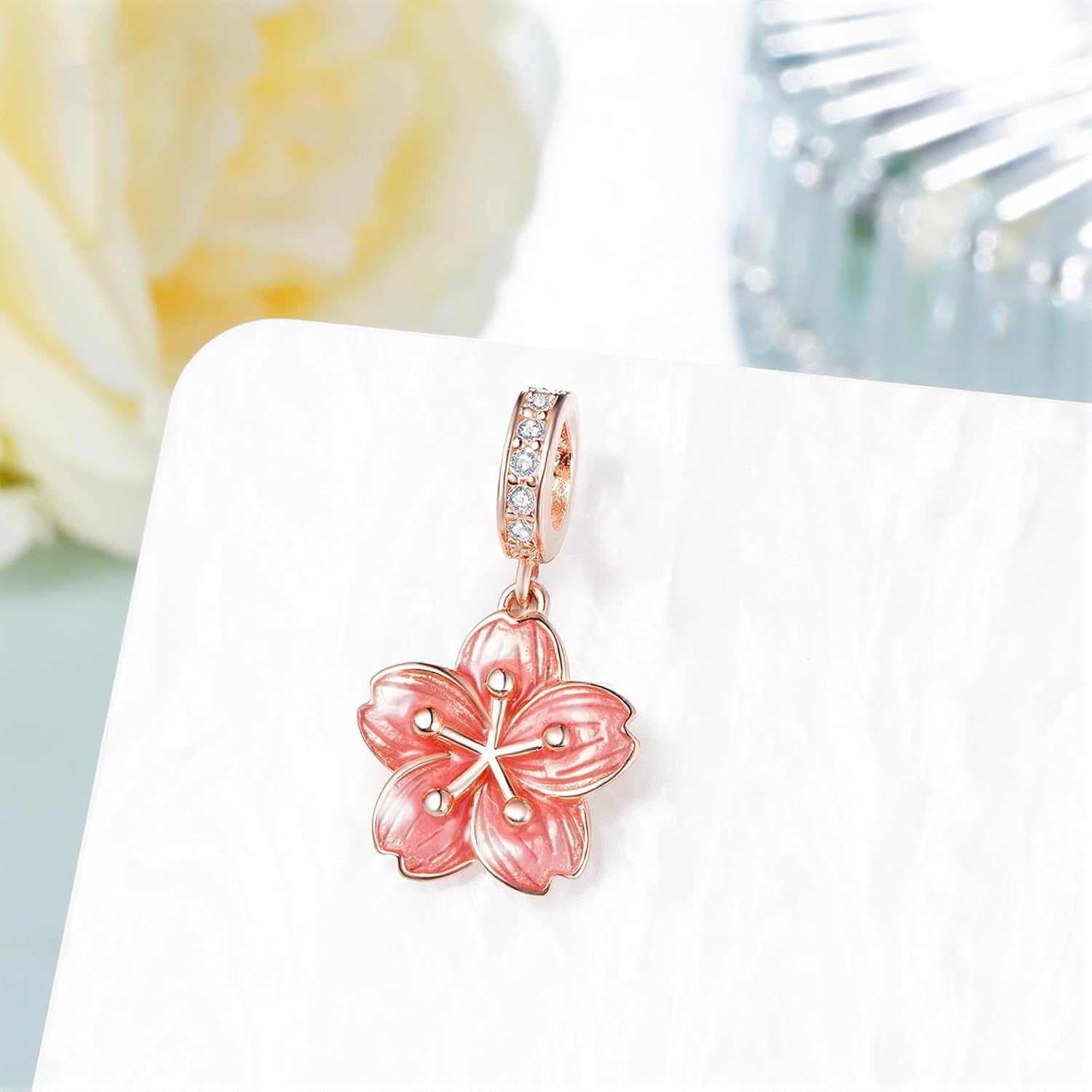 Cherry Blossom Charms 925 Sterling Silver Cherry Blossom Decor Flower Jewelry Flower Gifts for Women