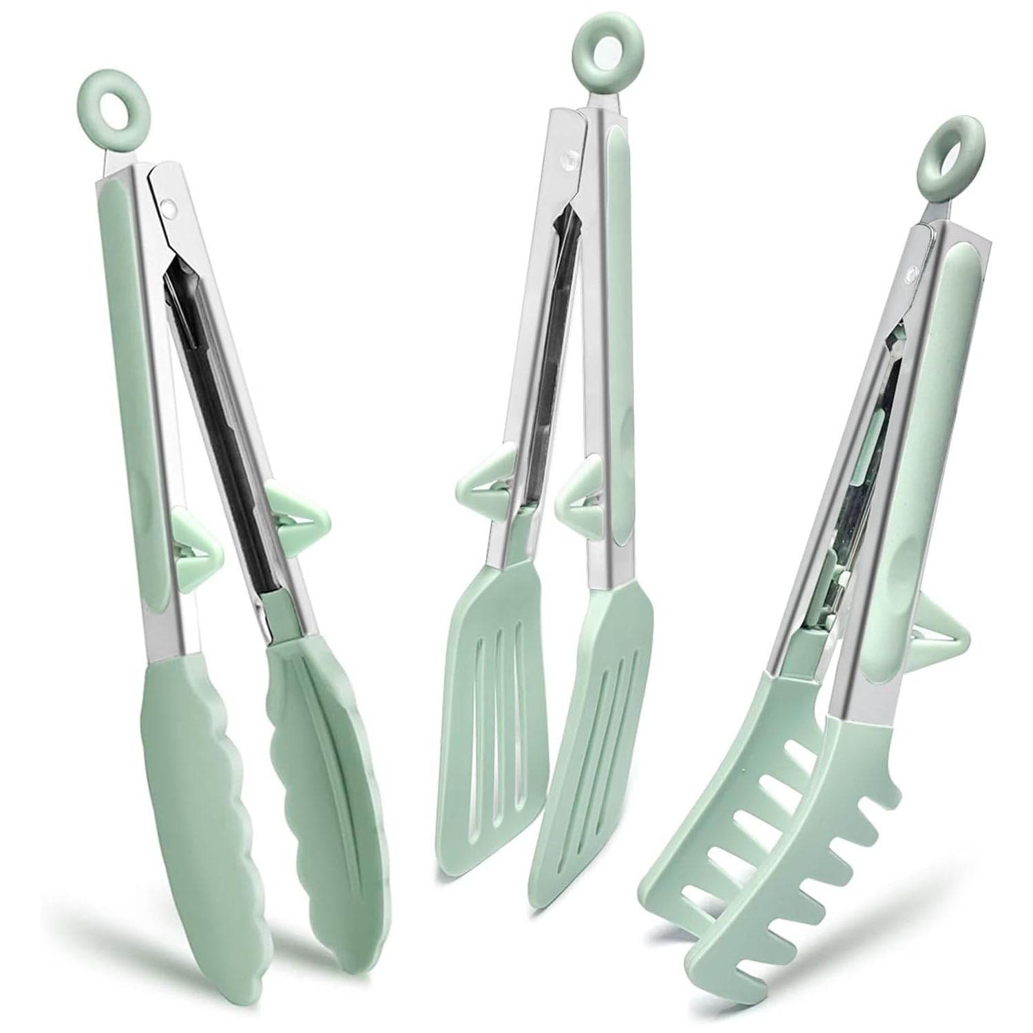 JoyzzzJoyzzz Kitchen Tongs for Cooking, 3 Pack Kitchen Tongs with Hanging Empty Design, Small Silicone Tongs with Vertical Stand, Food Grade Mini Serving Tongs with Silicone Tips, Suitable for BBQ