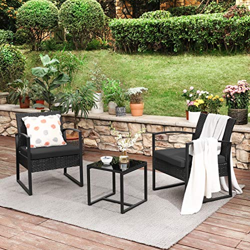 SONGMICS 3-Piece Patio Set Outdoor Patio Furniture Sets, Outdoor Seating for Bistro Front Porch Balcony, Black UGGF010B01 - Image 3