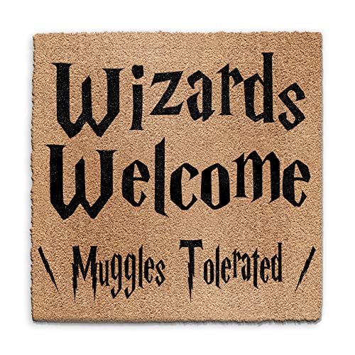 Wizard Doormat (90cm x 90cm) Medium, Wizards Welcome, Muggles Tolerated, Harry Potter Inspired Door Mat, Coconut Core Fibre Heavy Duty Mat, Rug, Indoor Natural Coir Mat, Square