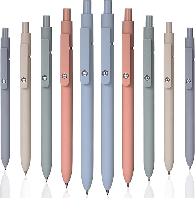 Gel Ink Pens Quick Dry Ink Pens Retractable Ink Pens Rolling Ball Gel Ink Pens Fine Point Smooth Writing Pens 0.5 mm Cute Office Supplies for School Office Home, Black Refill, 5 Colors (10 Pieces)