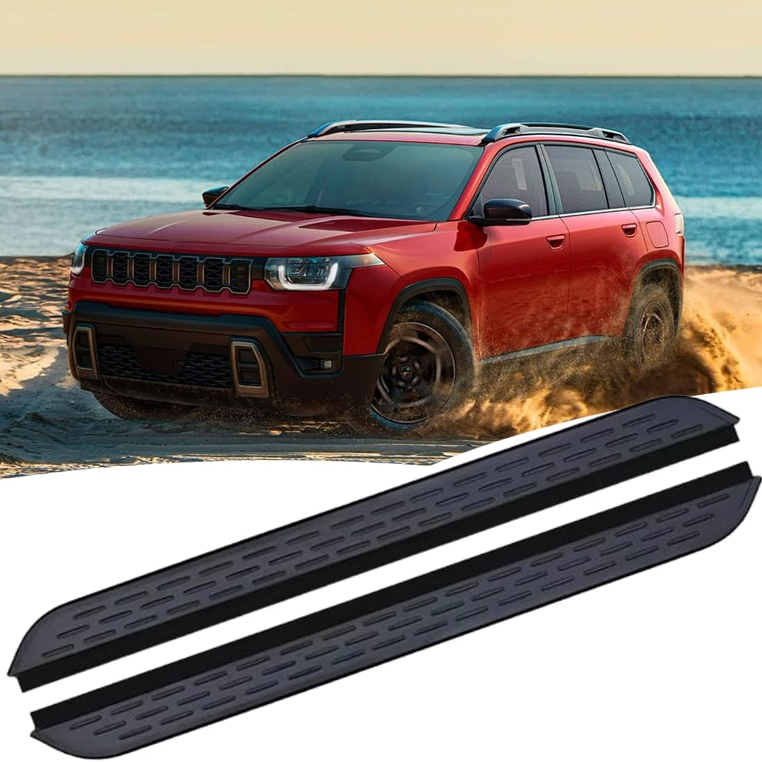 2Pcs Aluminum Runnings Boards Fits for Jeep Grand Cherokee 2022 2023 2024 2025 2026 Side Steps Textured Anti-Slip Surface 400lbs Capacity Black Mounted Brackets Screws 2PCS/Set Not for 4XE Version