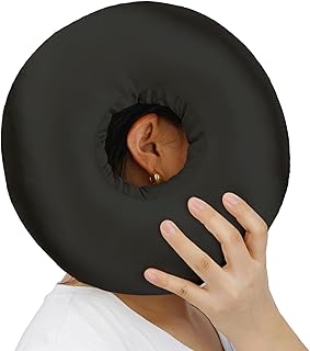 Silky Satin Piercing Pillow Ear Pillows Donut with Hole for Ear Pain CNH Piercing Pain Relief Sleeping Pressure Sore Side Sleepers Smooth Cooling Ear Guard Protector, Black