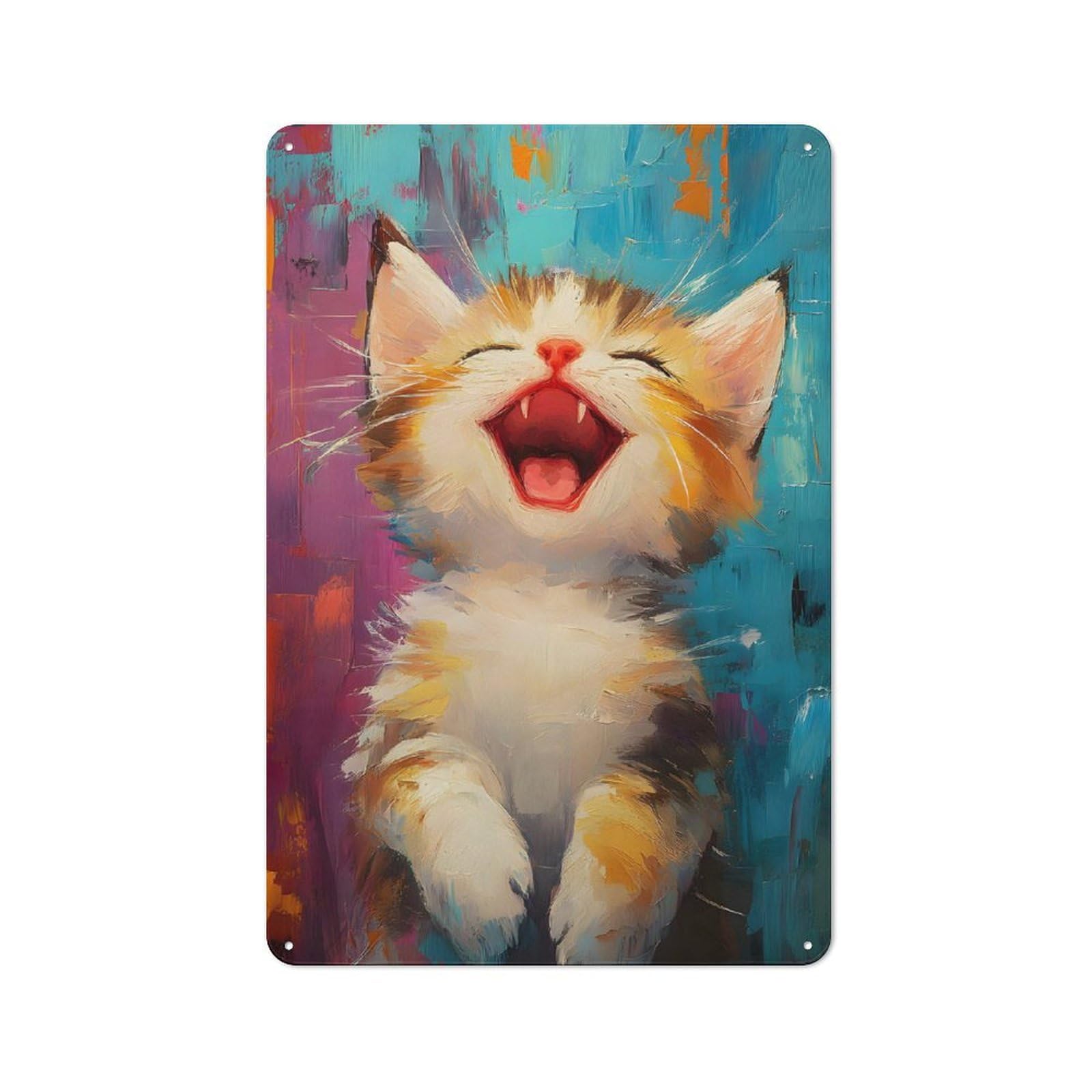 Junmoney Cute Kitten Painting For Guest Room Or Hallway, Retro-Style Tin Sign 30X20cm, For Vintage Wall Decor Fans, For Themed Room Decoration