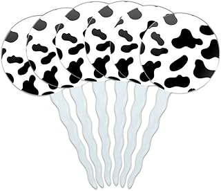 Set of 6 Cupcake Picks Toppers Decoration Pattern Prints A-K - Cow Print Black White