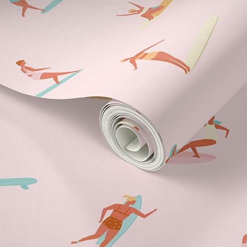 Miniatura 2 de Spoonflower Papel tapiz autoadhesivo de 3 x 2 pies, para niñas, surfistas, rosa, deporte, Hawaii, retro, océano, náutico, playa, papel tapiz
