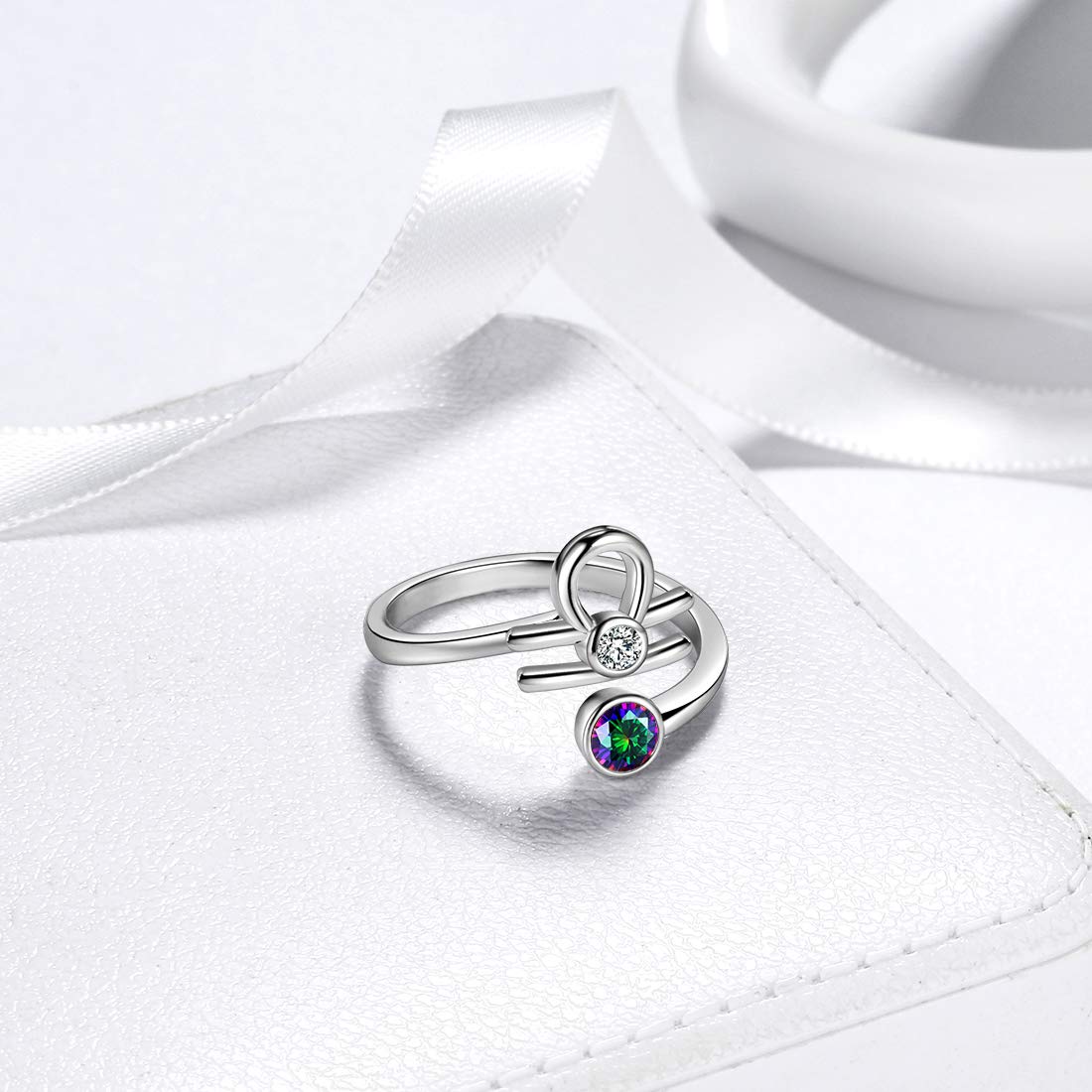Aurora Tears 12 Zodiac verstellbare Ringe 925 Sterling Splitter Mystic Rainbow Topaz Konstellation offener Ring Horoskop mit Zirkonia Schmuck Geschenk für Frauen und Mädchen DR0087