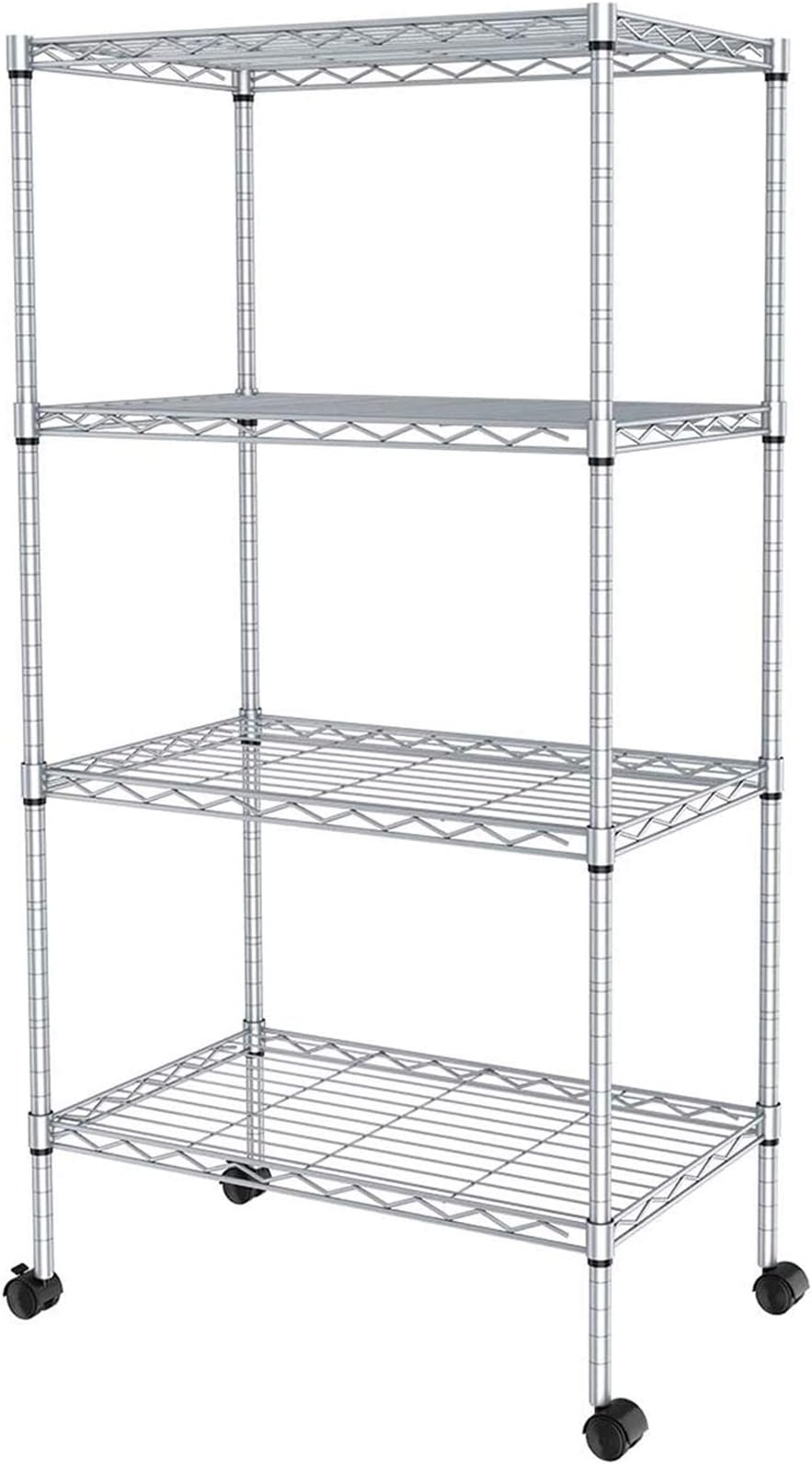 JS HANGER Wire Shelving Unit with Wheels, 4-Tier Adjustable Heavy Duty Metal Shelf Wire Storage Rack for Home Office Garage Kitchen Bathroom, 440 lbs Capacity, 23.23''W X 13.4''D X 47.24''H, Silver