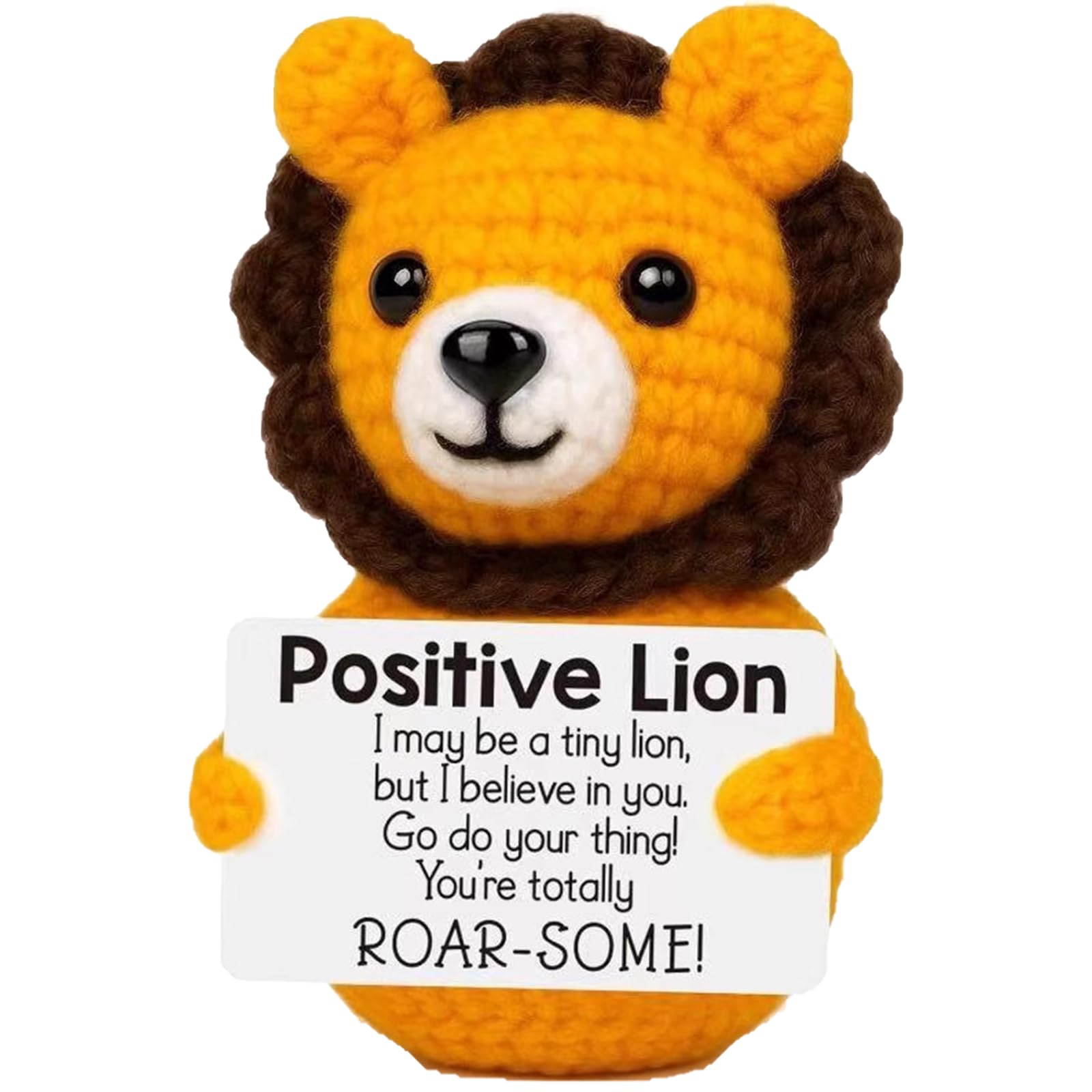 Moxychrony Positive Crochet Animals, Emotional Support Crochet Lion with Affirmation Card, Handmade Soft Positive Gifts for Home Office Desk Decor Birthday Holiday & Inspirational Gifting