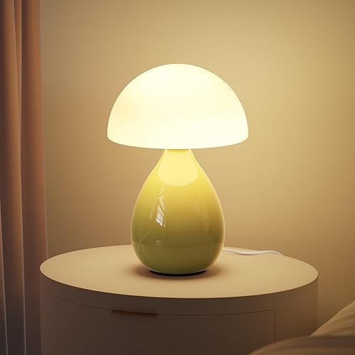 Miniatura 8 de Lámpara de hongo, lámpara de mesa pequeña vintage para dormitorio, luz nocturna LED de cerámica con grietas de hielo para niños, lámpara de mesita