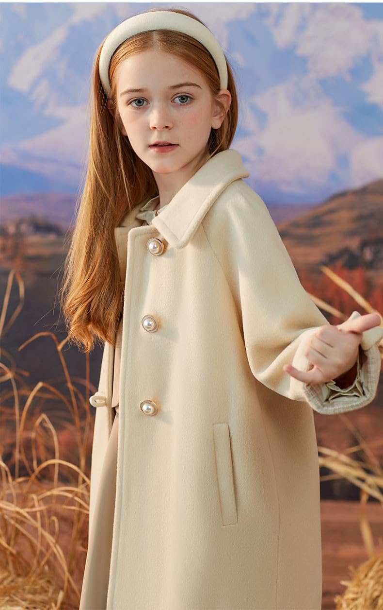 [KHIRIXA] 2025秋冬子供服 ウールコート キッズ 女の子 厚手 コート 長袖 裏起毛 ベビー ジュニア服 女児 防寒保温