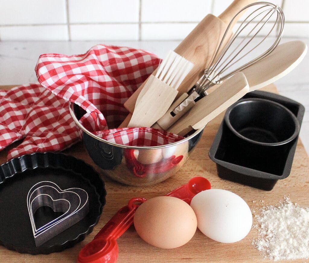 moses Kids Baking Set, 16 Piece Stainless Steel Set for Kids to Make Right Baking, Kids Baking Utensils in Large Set as a Gift for Little Ones