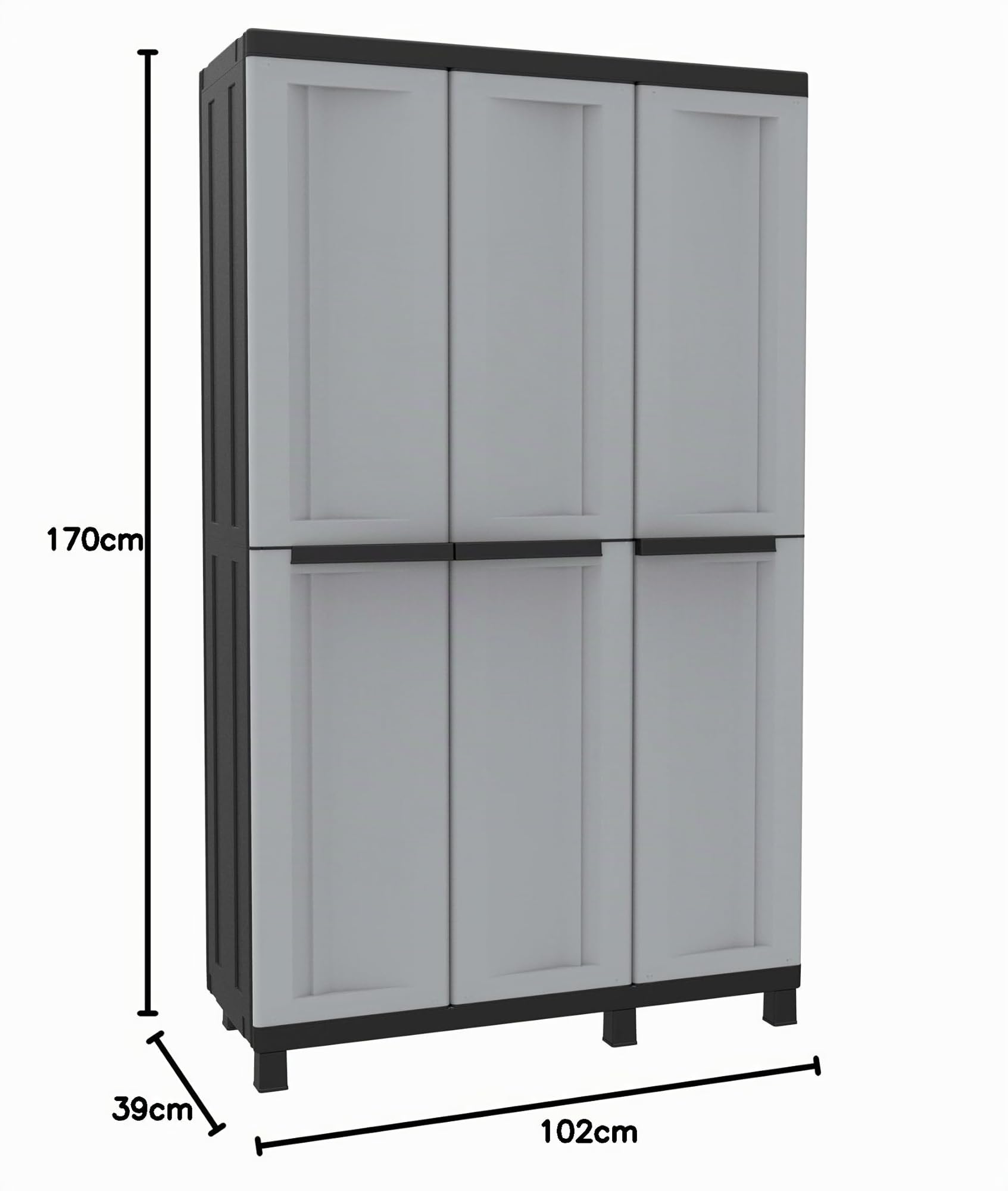 Terry - Twist Black 102a, Armoire à 3 portes Multifonction, Armoire à Balaisavec Compartiments Séparés , pour Intérieur et Extérieur Couvert, 102x39x170 cm