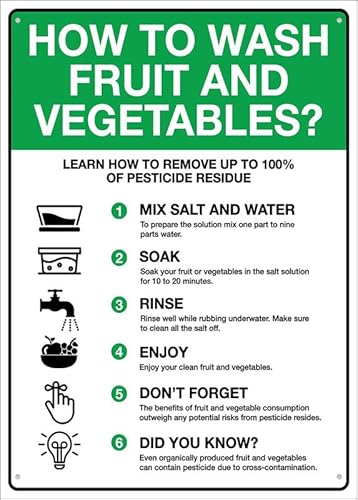 How To Wash Fruit And Vegetables Sign 8"X12" Rust Free