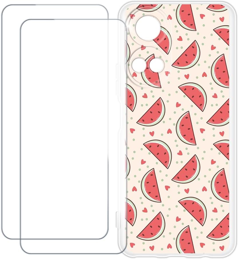 Compatible with Huawei Honor Play 30 Plus Case Colorful Custom Cover with 2 Pack Tempered Glass Screen Protectors - Shockproof Scratch-Resistant (Watermelon)