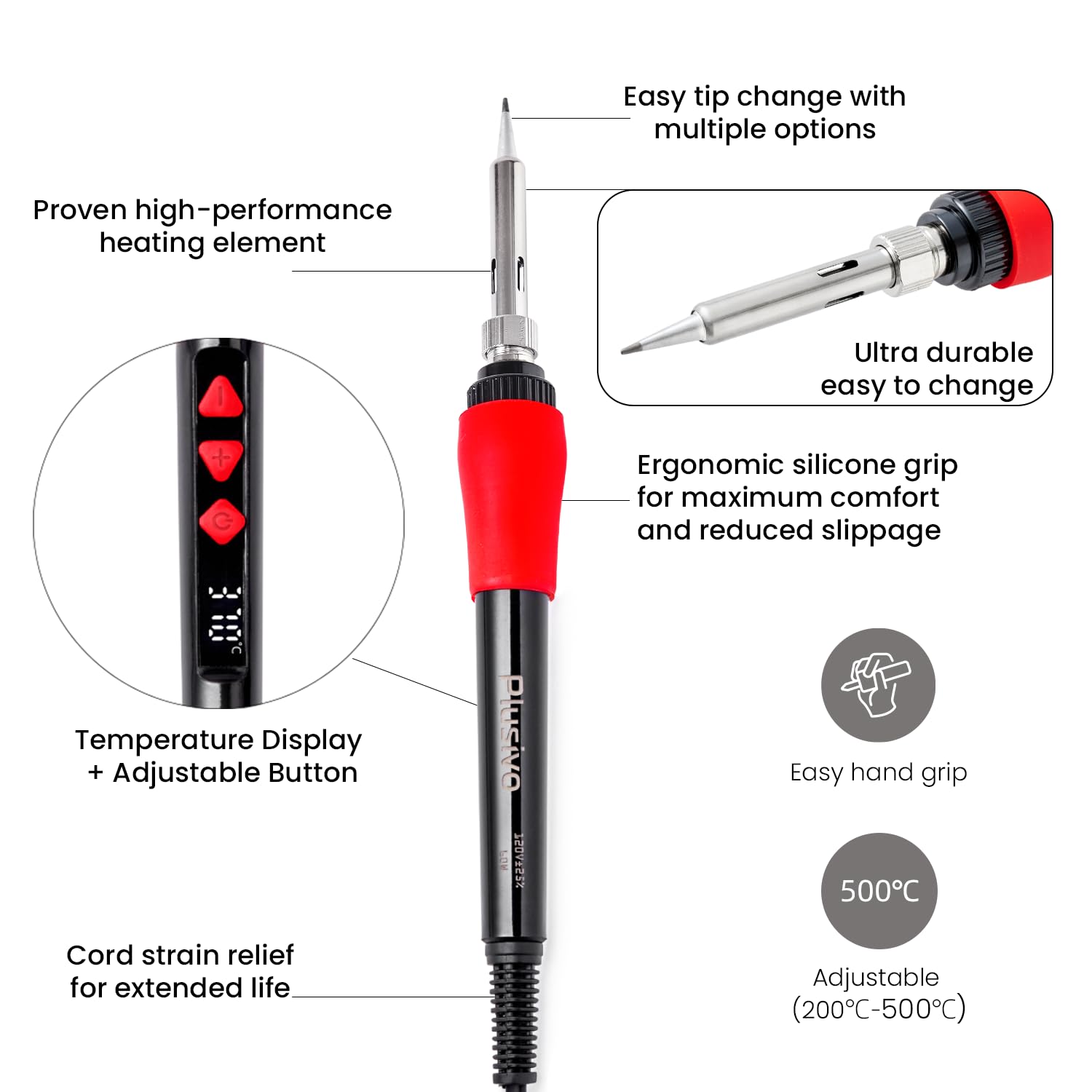 Soldering Iron Kit, 60W LED Display Digital Solder Pen, 5 Replaceable Tips, 21-in-1 Fast Heating with Solder Wire, Stand, Desoldering Pump, for Electronics Repair Hobby DIY 120V US Plug from Plusivo — Amazon image 2