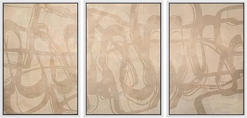 Miniatura 115 de SIGNLEADER Lienzo enmarcado para pared, juego de arte de collage de polígonos retro marrón tostado, ilustraciones con formas abstractas, arte