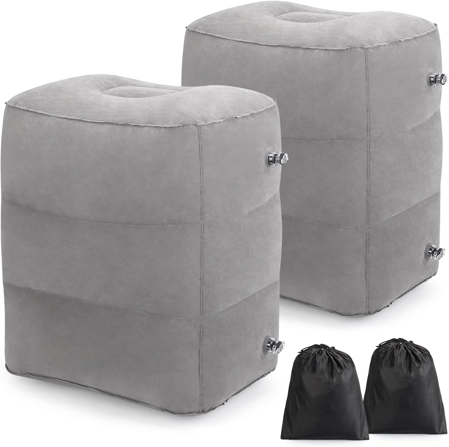 Coisum Toddler Air Plane Bed, Inflatable Foot Rest Pillow for Air Travel, Car Foot Rest Pillow, Adjustable Height Foot Rest Pillow for Car, Train, Home, Office(Light Grey, 2 Pack)