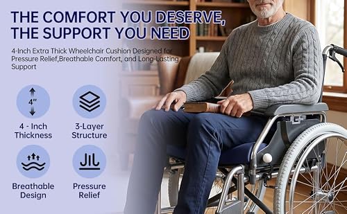 VCOMSOFT Wheechair Seat Cushion-4'' Thick Memory Foam& Cooling Gel for Pressure Relief, Tailbone Pain&Sciatica Support Universal Fit for Office Chair,Car Seat,Non-Slip (Navy) — view 2