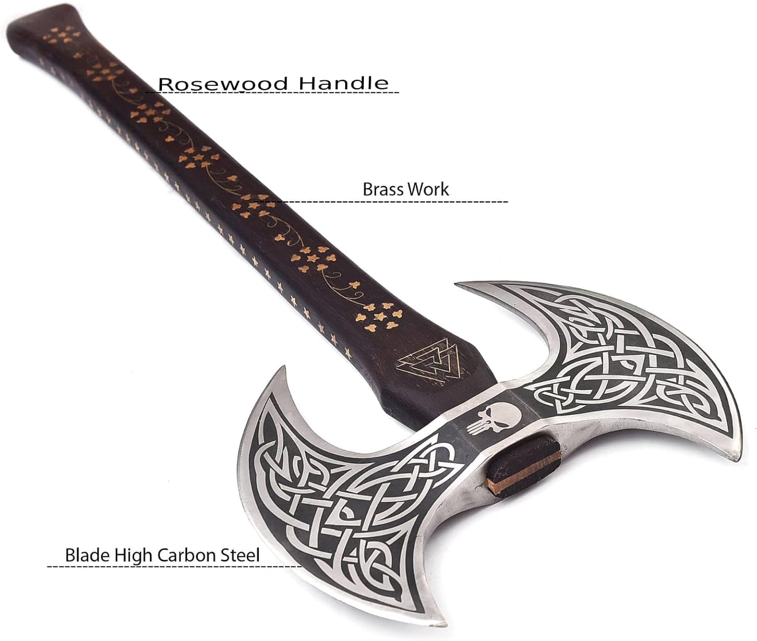 Handgeschmiedet Wikinger Doppelaxt mit Lederscheide. Large Norse Axe, Geschenkidee für Männer – Handgeschmiedete Doppelkopf-Wikinger-Axt aus Kohlenstoffstahl für Outdoor, Camping, Jagd, Deko