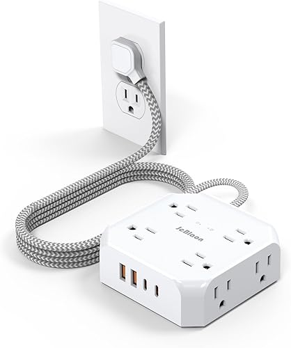 Miniatura 1 de Regleta protectora de sobretensiones, 8 salidas con 4 puertos USB (2 USB C), extensor de salida 1050J de 4 lados con cable de extensión plano de 5