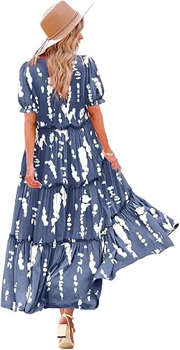 YESNO Summer Casual Bohemian Floral Dresses for Women Puff Short