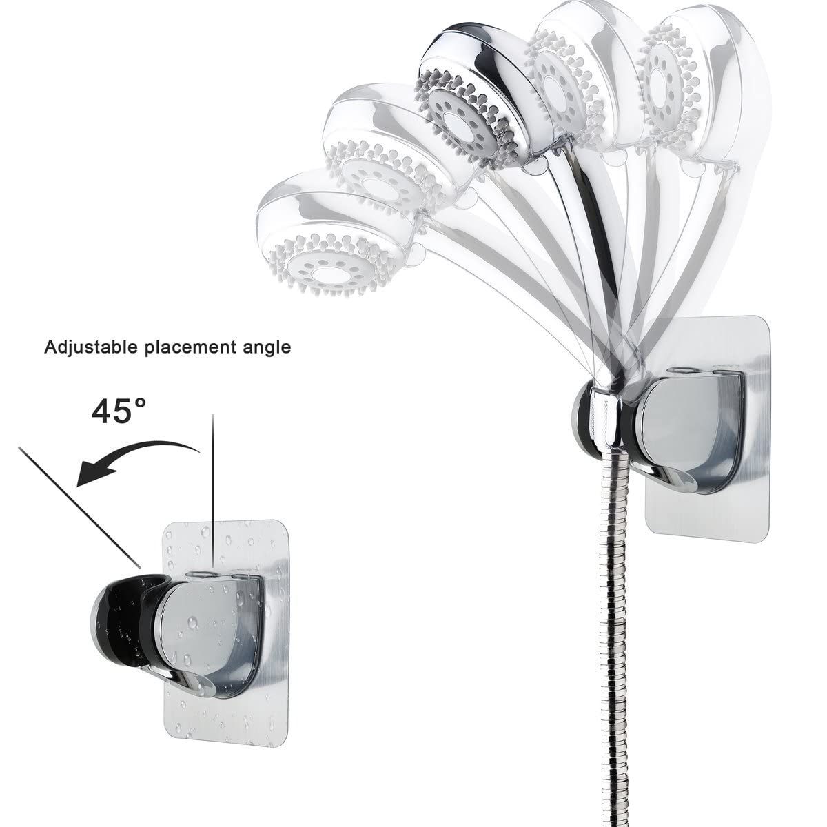 INTIRILIFE Hand shower holder without drilling - Adjustable shower head holder for gluing Silver - Image 4