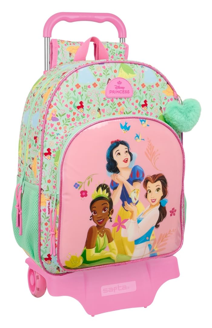 Safta PRINCESAS DISNEY BLOOM - Mochila Escolar Grande con Carro, Mochila Niño, Mochila Infantil, Adaptable a Carro, Ideal para Niños en Edad Escolar, Cómoda y Versátil, Calidad y Resistencia, 33x15x42 cm