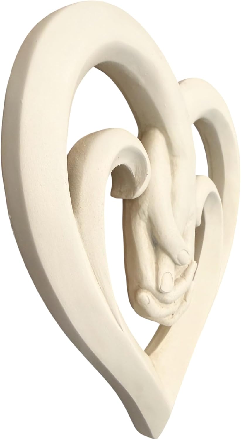 Holding Hands Heart Wall Decor – Romantic Resin Sculpture – 8.5” Tall Intertwined Hands-in-Hand Love Art – Matte Black, Ivory, or Antique Silver – Wedding, Anniversary, Bedroom & Couple Gift (Soft Ivory)
