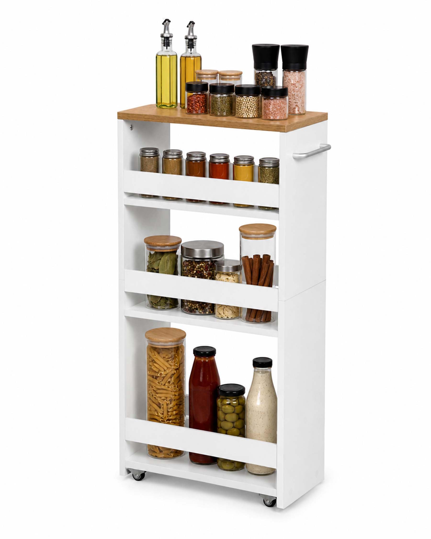 Chariot de cuisine étroit 20 cm blanc à roulettes pour rangement meuble de niche