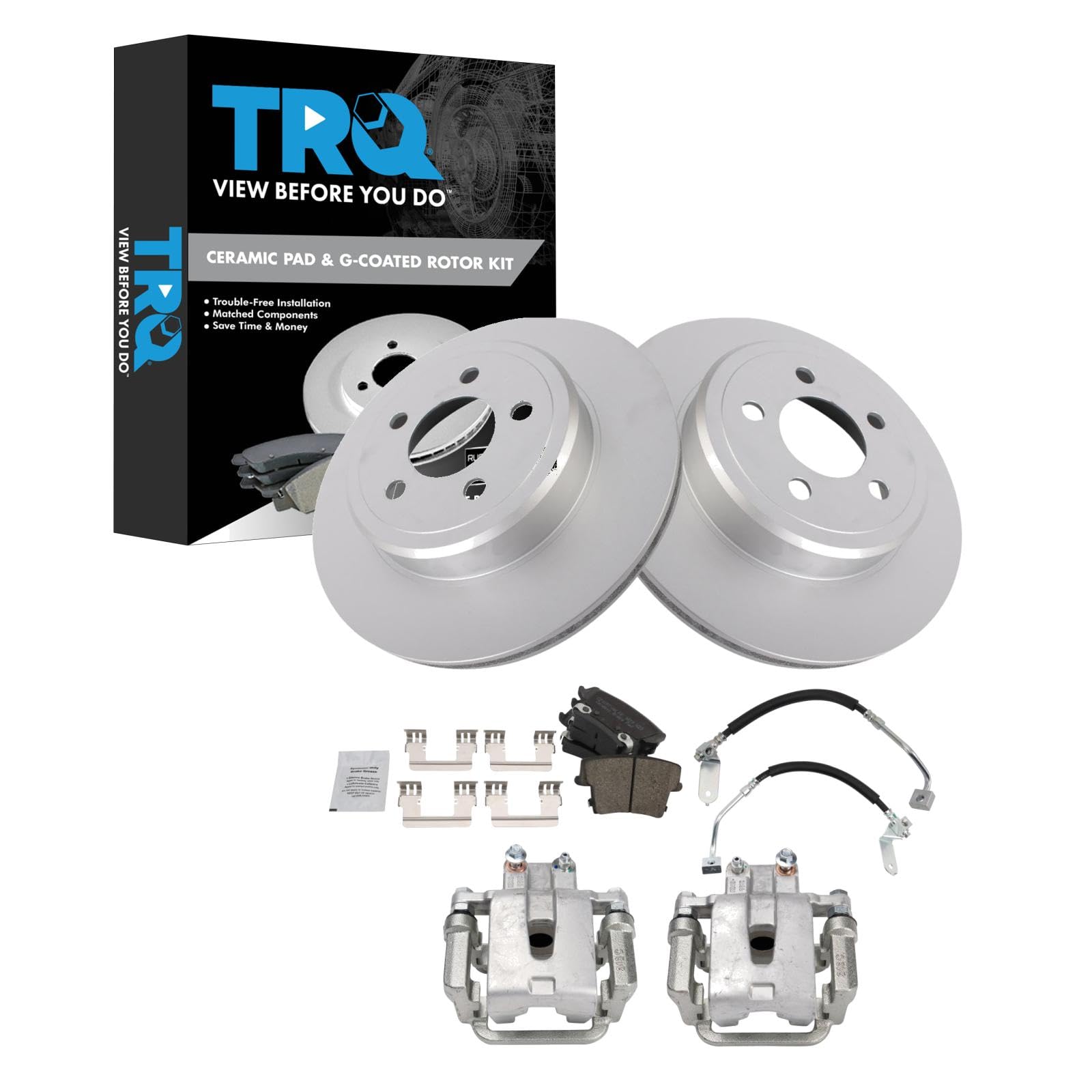 TRQ Rear Brake Pad &amp; Rotor Kit Ceramic Premium G-Coated