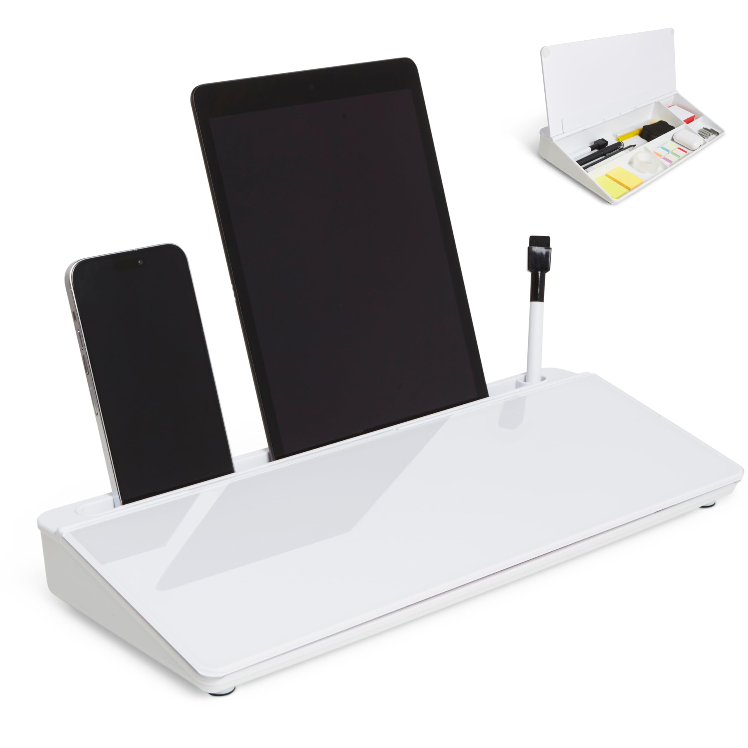 - GAROOD Desktop Dry Erase Board With Storage White Keyboard Whiteboard Glass White Board Whiteboard Desk Top Organizer Desk Board Buddy Phone Tablet Holder Office Accessories 15.8 X 7 X 2 Inches