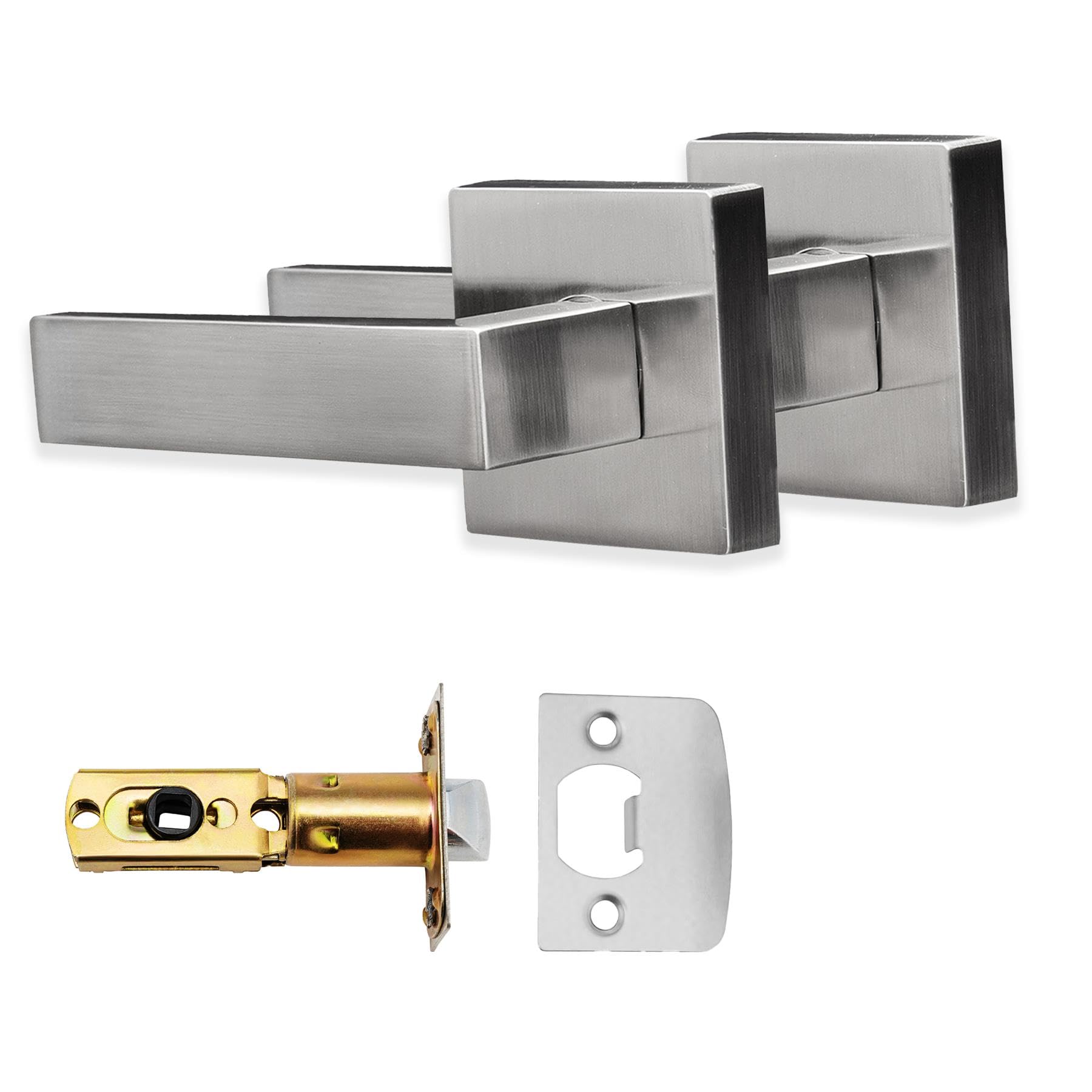 Xfort Satin Chrome Quad Passage Knob Set Door Knob For Internal Wooden Doors, Complete Set With Tubular Latch
