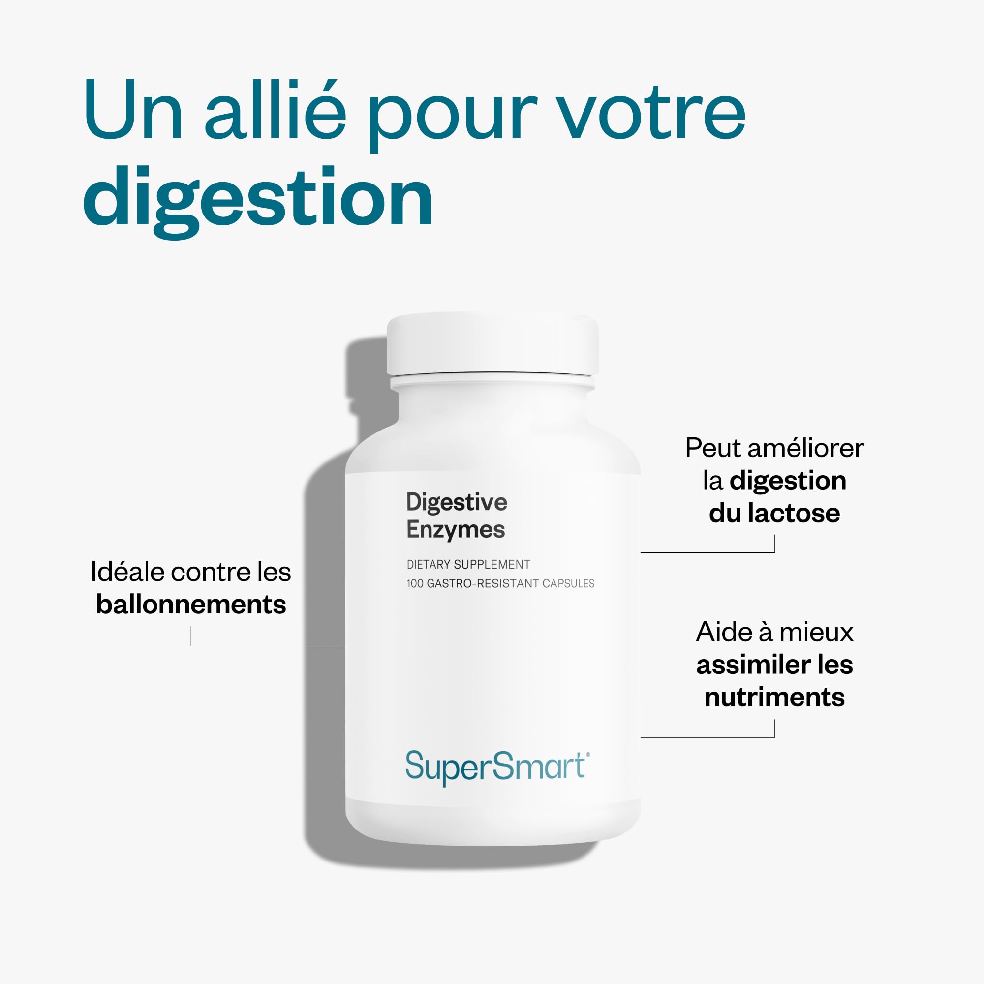 Enzymes Digestives & Fenugrec 15 enzymes digestives Idéal ballonnements flatulences Digestion lactose Vegan 100 DrCaps™ Supersmart