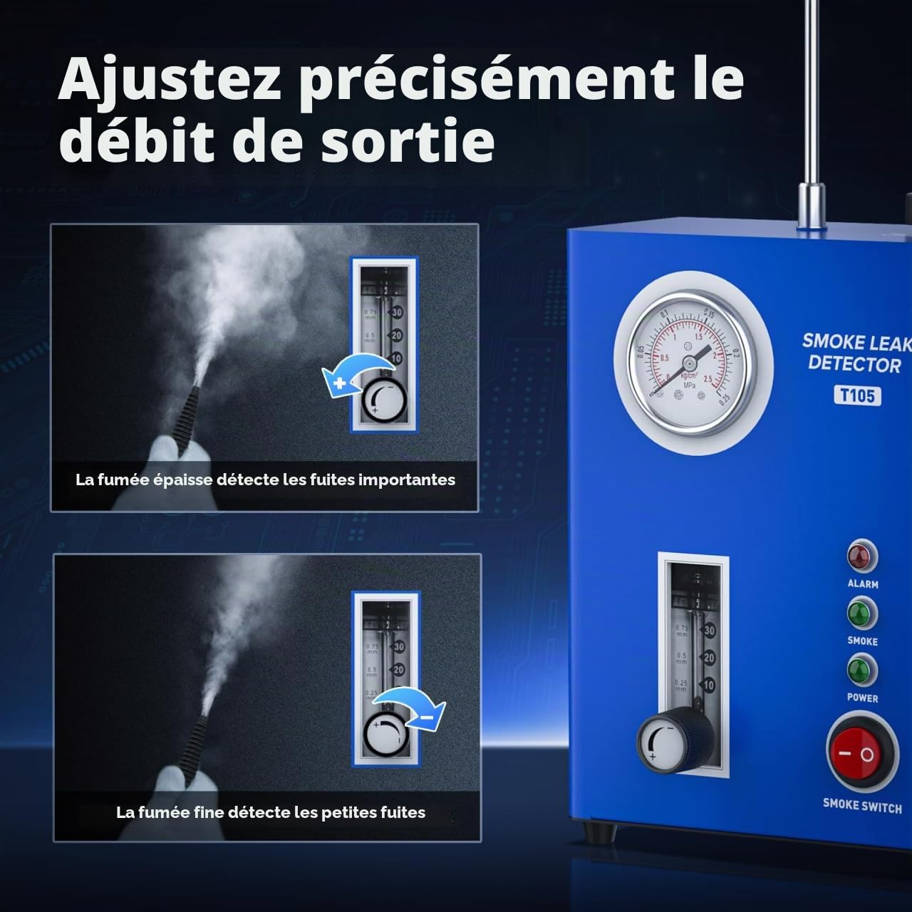 PLAYOCCAR Machine à Fumée Dépistage Fuites Auto, EVAP avec Pompe Air Intégrée & Manomètre, 12V pour Tuyauteries, Fuites Carburant & Vide, Toutes Voitures.