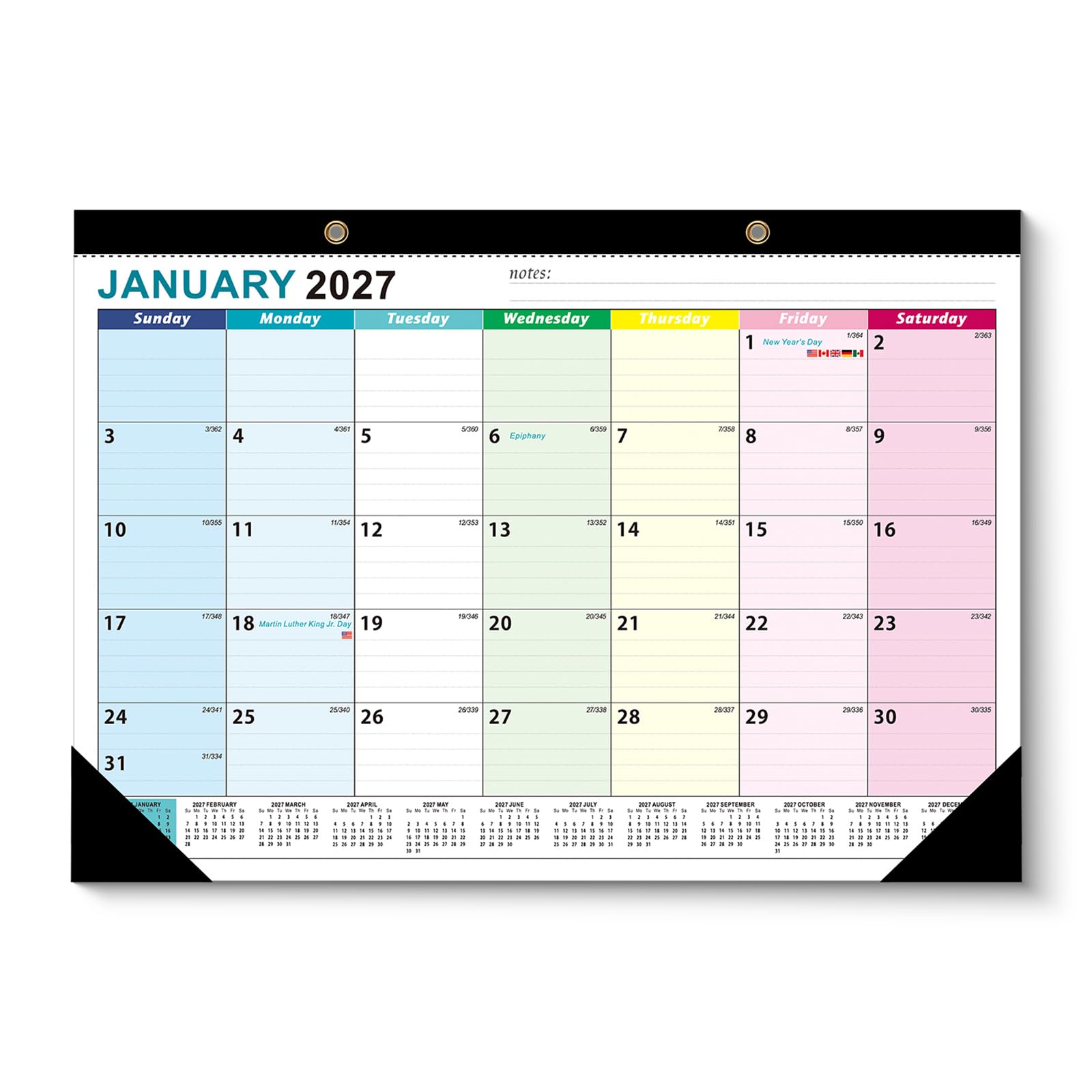 Wall Calendar from Jan 2027-Jun 2028,18 Month Academic Wall Calendar 2027-2028,Tear-Off Monthly Calendar for Office,Family Planner,Hanging Planner with Stickers-17x12 in (Colorful)