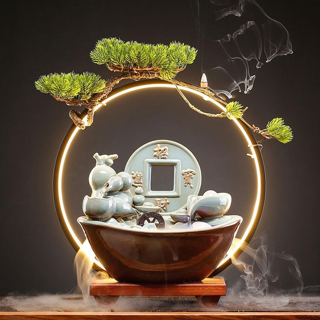 Small Fountain Indoor Chinese Style Home Study Desk Ornaments Tea Room Circulating Water Decoration Ornaments Office Desk Fountain Ornaments Tabletop Fountains