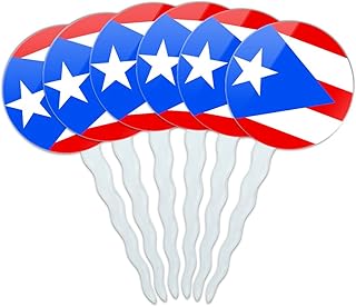 Set of 6 Cupcake Picks Toppers Decoration Country National Flag O-S - Puerto Rico National Country Flag