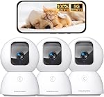 3-Pack Security Camera Indoor, 3K Pet/Dog Camera with Phone App/Speaker, 5G PTZ WiFi Baby Monitor Cameras for Home Security, 0-Glow Night Vision, No-Monthly-Fee AI Tracking Facial Recognition