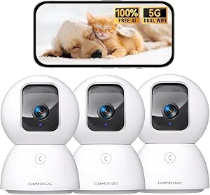 3-Pack Security Camera Indoor, 3K Pet/Dog Camera with Phone App/Speaker, 5G PTZ WiFi Baby Monitor Cameras for Home Security, 0-Glow Night Vision, No-Monthly-Fee AI Tracking Facial Recognition