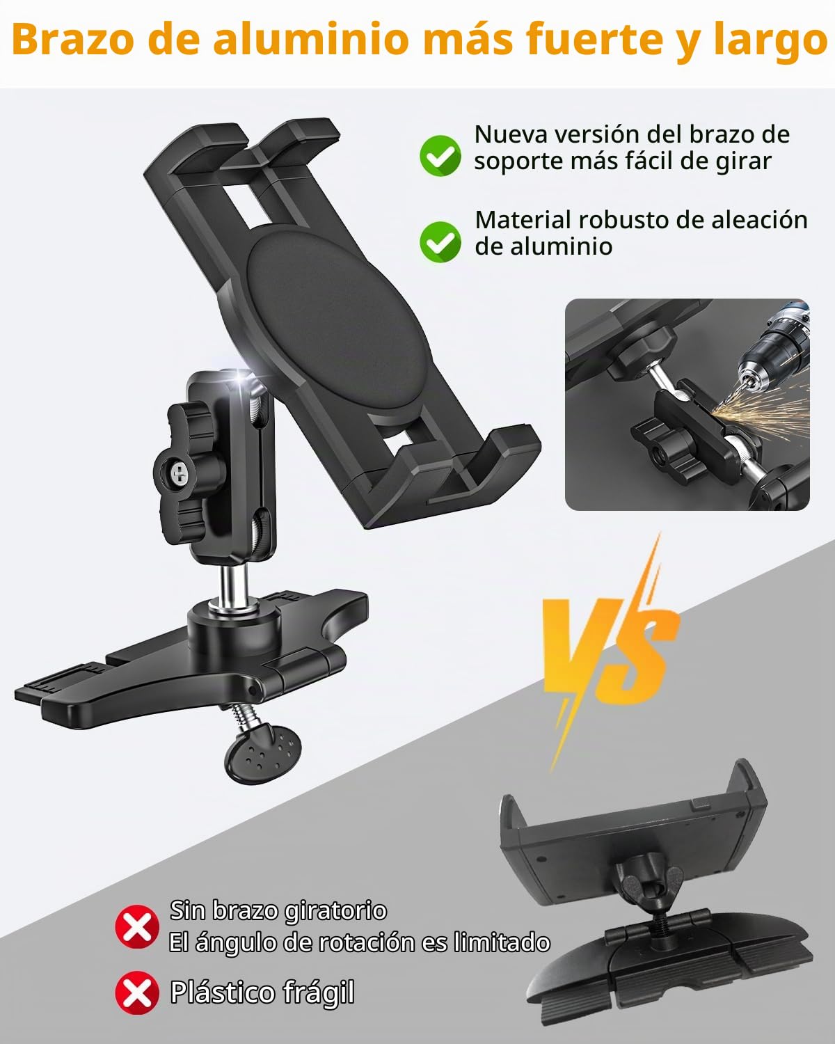 Soporte Tablet Coche CD Ranura - [Brazo de Extensión de Metal]