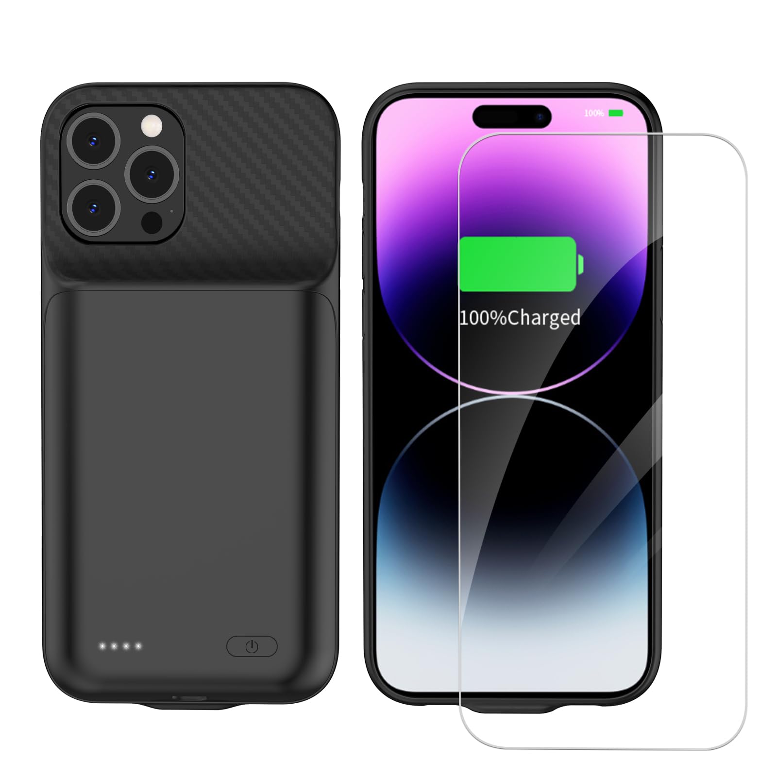 Custodia con batteria per iPhone 14 Pro Max/14 Plus/13 Pro Max/12 Pro Max, custodia di ricarica portatile ultra sottile da 13800 mAh, custodia di ricarica estesa da 6,7 pollici, colore nero