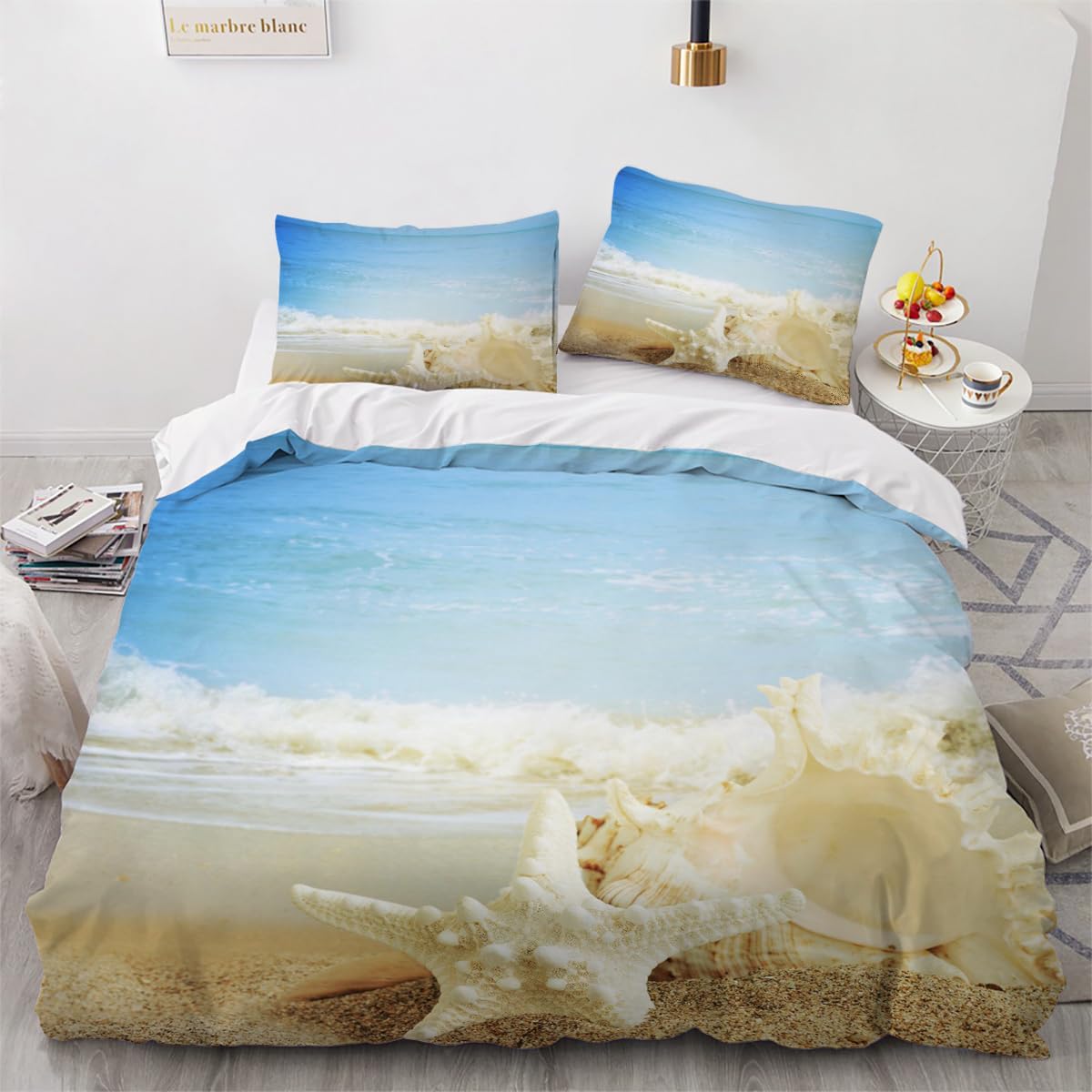 Housse de couette étoile de mer zippée infroissable pour grand lit 2 personnes