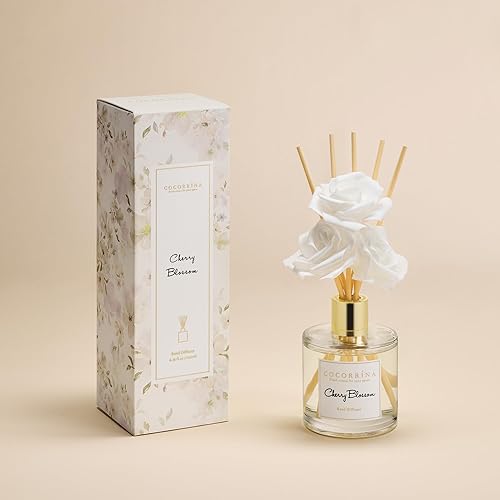 Miniatura 5 de COCORRÍNA juego de difusor con varillas, 6.7 fl oz (200ml) con aroma a flores de cerezo, con 3 flores de espuma de rosa blanca y varillas de