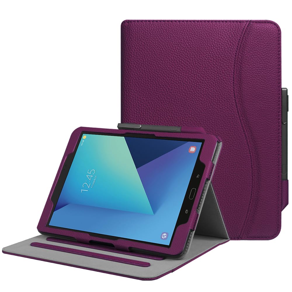 Fintie Case for Samsung Galaxy Tab S3 9.7, [Corner Protection] Multi-Angle Viewing Stand Cover Pocket with S Pen Protective Holder Auto Sleep/Wake for Tab S3 9.7(SM-T820/T825/T827), Purple
