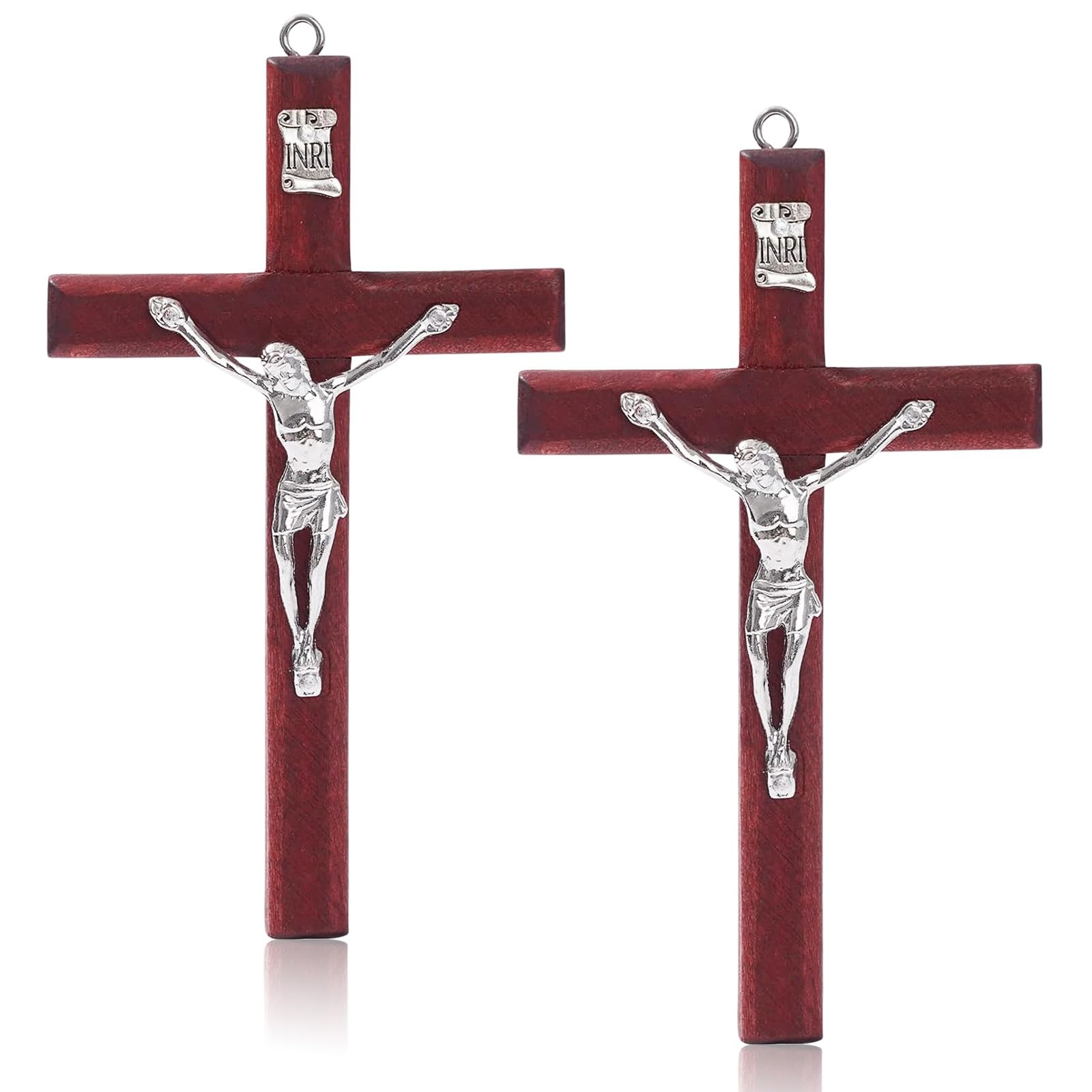 FLZONHUT Jesus Cross,2-piece set of Jesus crosses with hanging hole,brown crucifix,wooden wall cross,religious home decoration,Easter party home decoration for church,living room and home 13 cm