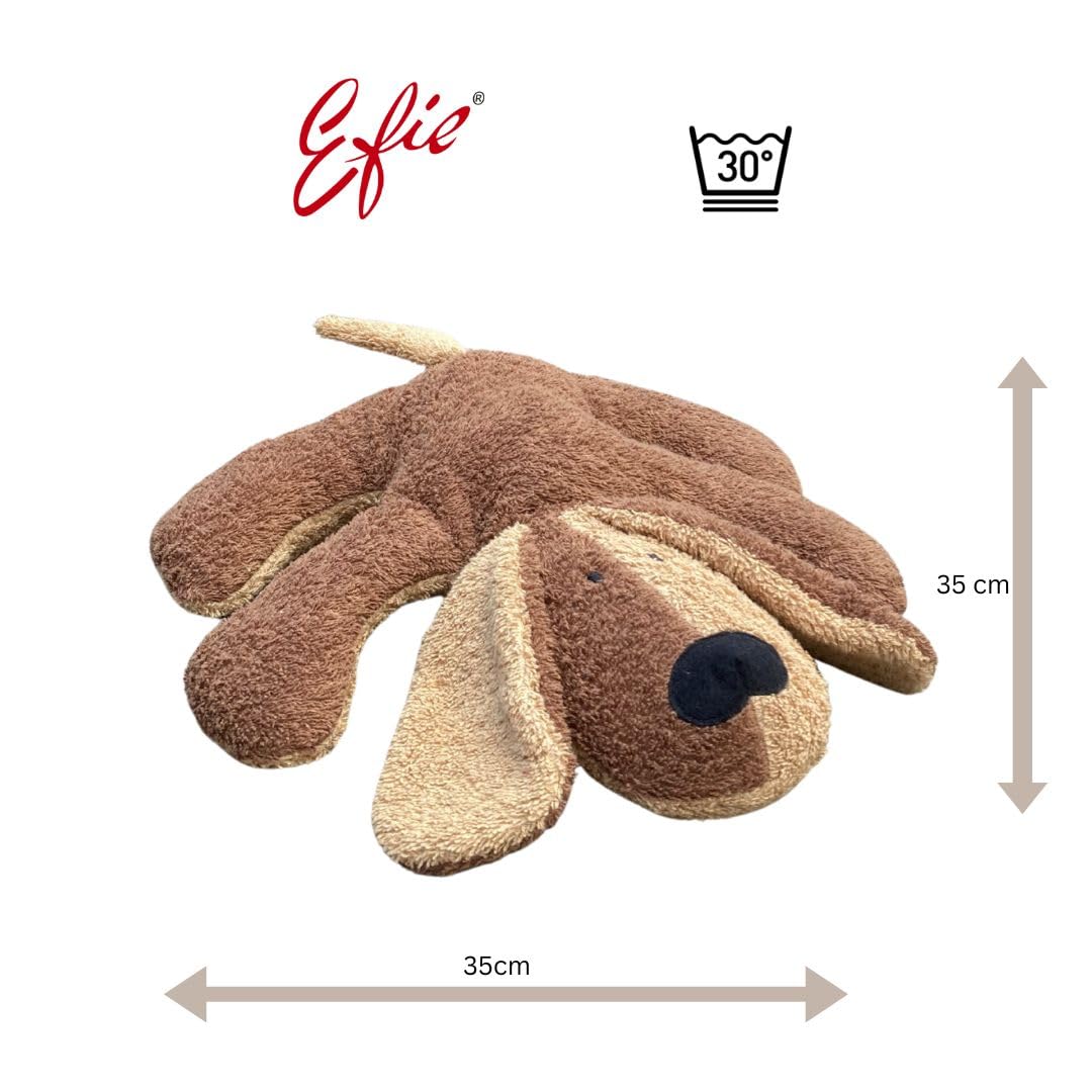 Efie Bio-Hund Kuscheltier, braun – 100% KBA-Baumwolle – handgefertigt in Deutschland – Spiel- & Schmusekissen für Babys und Kinder