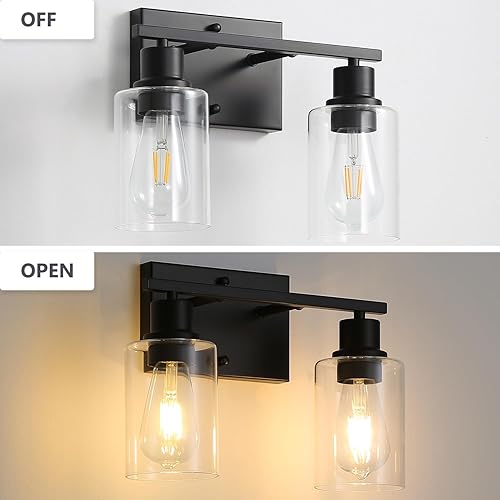 Miniatura 5 de 2 luces de pared negro mate, apliques de base E26 vintage con pantallas de vidrio transparente, lámpara de pared moderna de granja para pasillo,